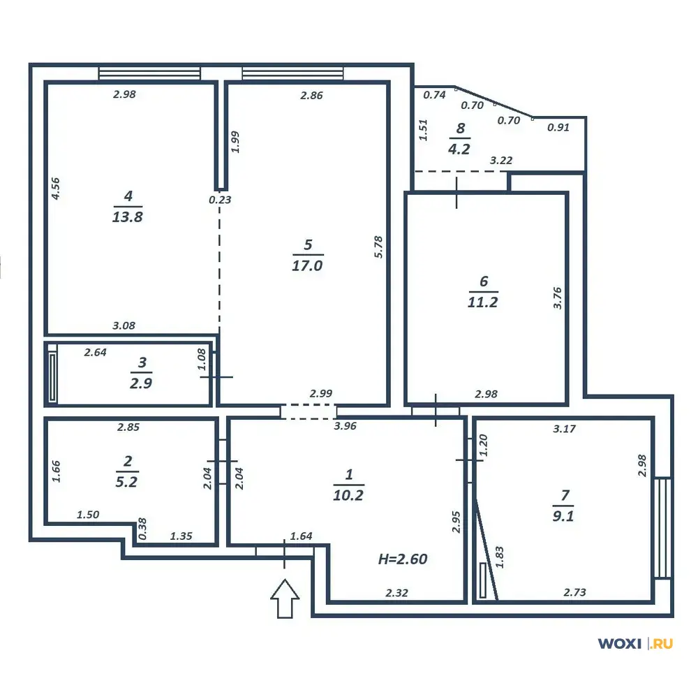 3-комн. квартира, 74 м², 2/16 эт.