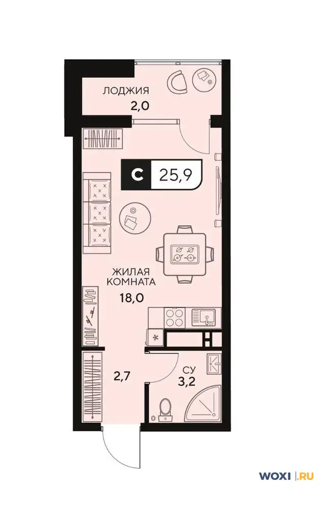 Квартира-студия, 26 м², 15/15 эт.