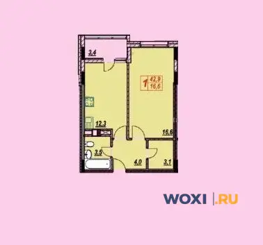 1-комн. квартира, 44 м², 9/9 эт.