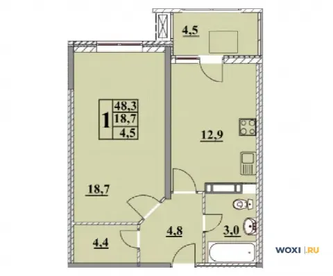 1-комн. квартира, 48 м², 2/16 эт.