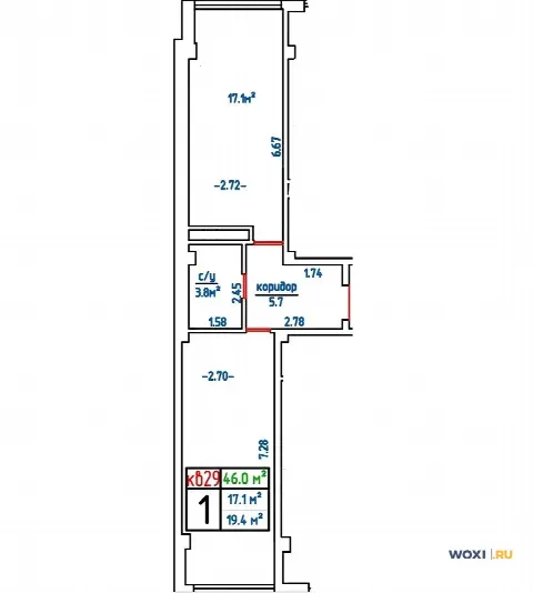 1-комн. квартира, 46 м², 1/3 эт.