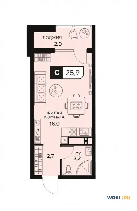 Квартира-студия, 26 м², 15/15 эт.
