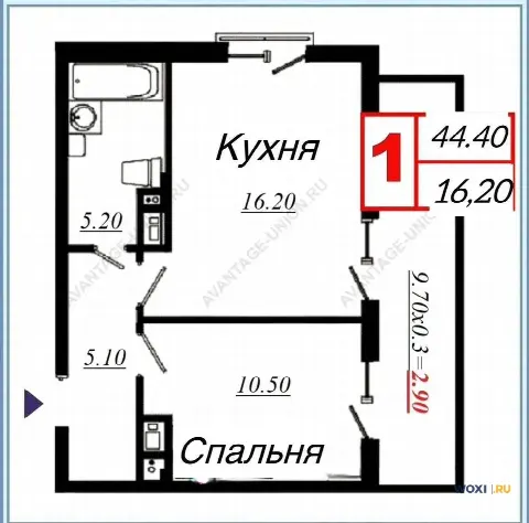1-комн. квартира, 44 м², 5/7 эт.