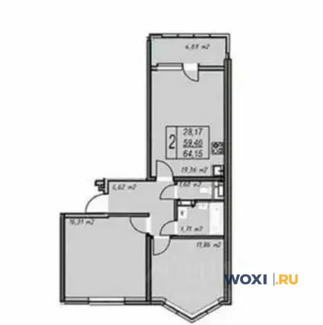 2-комн. квартира, 64 м², 4/14 эт.