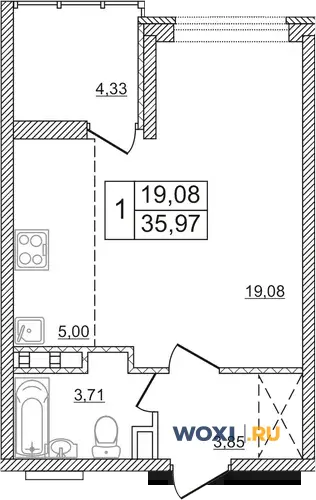 Квартира-студия, 36 м², 13/16 эт.