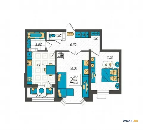 2-комн. квартира, 55 м², 2/9 эт.