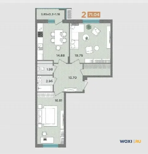 2-комн. квартира, 71 м², 7/8 эт.