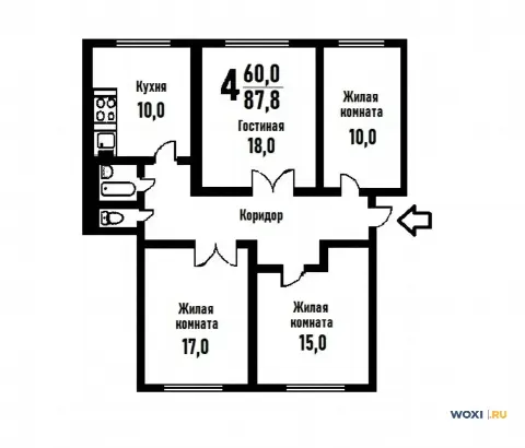 4-комн. квартира, 90 м², 5/5 эт.
