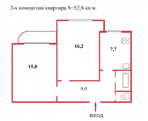 2-комн. квартира, 52,8 м², 10/16 эт.