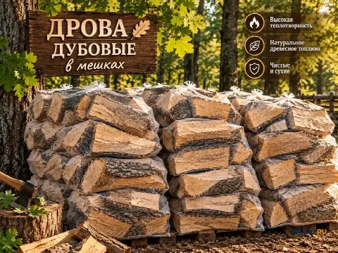 Дубовые дрова в мешках — для бани, печи, камина